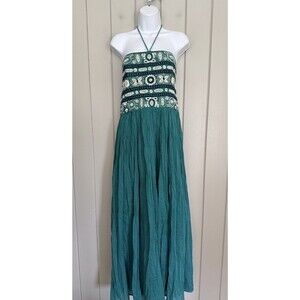 French Connection Maxi Dress 10 Embroidered Azore Turquoise Green Boho Halter